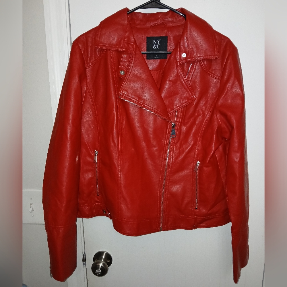 New York & Company Red Faux Leather Jacket